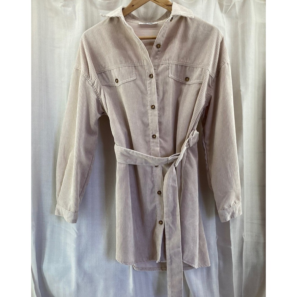 Saint Genies Corduroy Button Up Dress Oversized Shirt Jacket With Belt‎ Stone 6